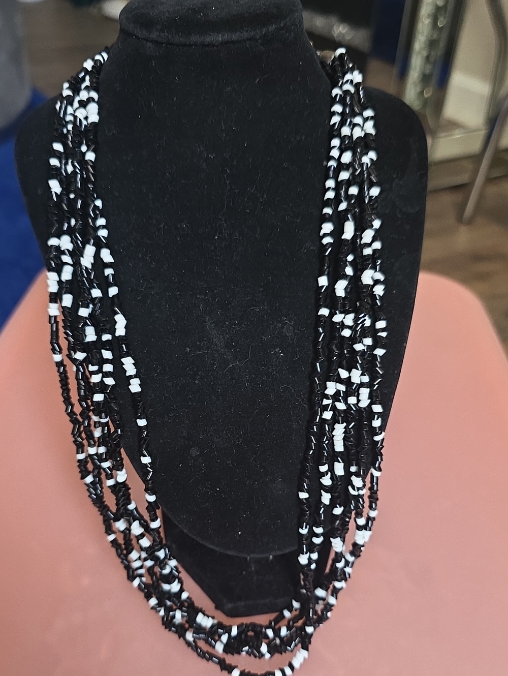Vintage Black and White Multi-Strand Beaded Necklace